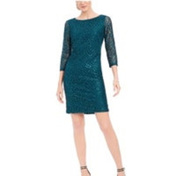 Jessica‎ Howard Women's Sequined Lace Shift Dress Green Size 10 - Picture 1 of 10